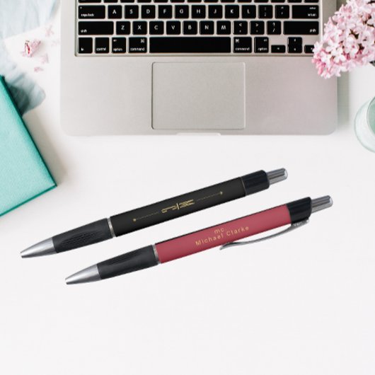 Monogram Zwart Goud Rood | Modern Minimalistisch K Pen