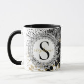 Monogram Zwart Goud Rozen Diamanten Luxe Stijlvol Mok (Links)