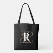 Monogram Zwart Goud Script Naam Stijlvol Tote Bag (Achterkant)
