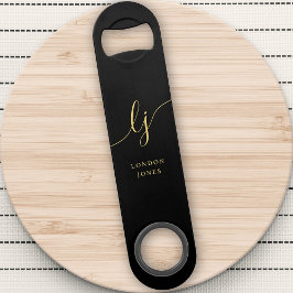 Monogram Zwart Goud Stijlvol Modern Minimalistisch Speed Flessenopener
