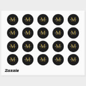 Monogram Zwart Goud Wit Elegant Modern Ronde Sticker (Vel)