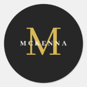 Monogram Zwart Goud Wit Elegant Modern Ronde Sticker (Voorkant)