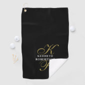 Monogram zwart goud wit minimalistisch elegante he golfhanddoek (Insitu)
