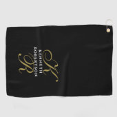 Monogram zwart goud wit minimalistisch elegante he golfhanddoek (Horizontaal)