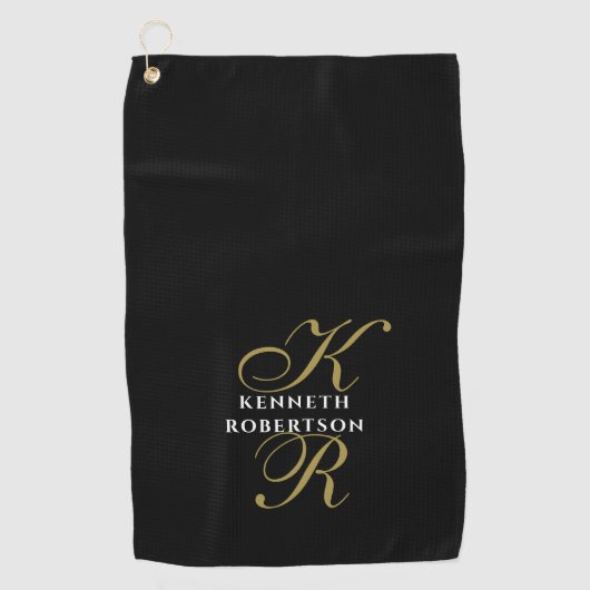 Monogram zwart goud wit minimalistisch elegante he golfhanddoek (Voorkant)