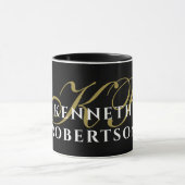 Monogram zwart goud wit naam minimalistisch elegan mok (Midden)