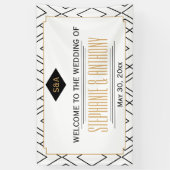 Monogram zwart, goud, witte deco bruiloft spandoek (Verticaal)