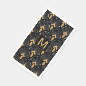 Monogram zwart, goud, witte deco-ventilatoren servet (Hoek)