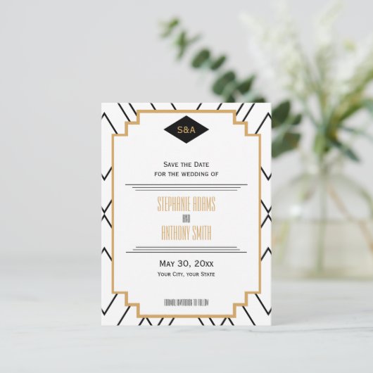 Monogram zwart, goud, witte kunst Deco sparen de D Aankondigingskaart (Staand voorkant)