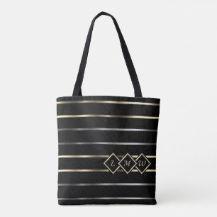 Monogram - zwart, goud, zilveren strepen tote bag