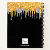 Monogram zwart goud zilverglitterdruppel notitieboek (Achterkant)