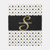 Monogram zwart, goud, zilverpoka dots fleece deken (Voorkant)