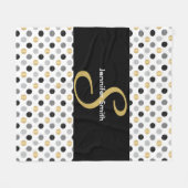 Monogram zwart, goud, zilverpoka dots fleece deken (Voorkant (Horizontaal))