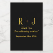 Monogram zwart & gouddank voor uw bruiloft Mini Wijn Etiket (Enkel label)
