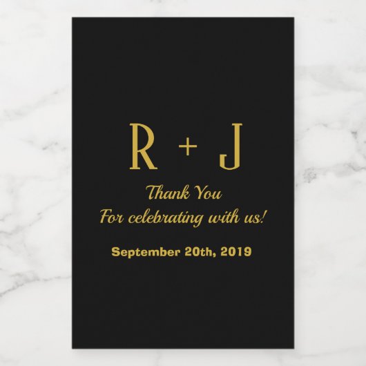 Monogram zwart & gouddank voor uw bruiloft Mini Wijn Etiket (Enkel label)