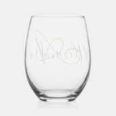 Monogram Zwart Gouden Elegante Script Naam Wijnglas Zonder Voet (Achterkant)