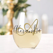 Monogram Zwart Gouden Elegante Script Naam Wijnglas Zonder Voet
