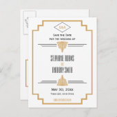 Monogram zwart, gouden en witte kunst Deco Wedding Aankondigingskaart (Voorkant / Achterkant)