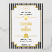 Monogram zwart, gouden en witte kunst Deco Wedding Folie Uitnodiging Briefkaart (Voorkant)