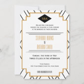 Monogram zwart, gouden en witte kunst Deco Wedding Kaart (Voorkant)