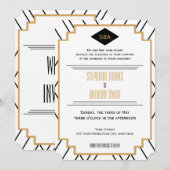 Monogram zwart, gouden en witte kunst Deco Wedding Kaart (Voorkant / Achterkant)