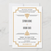 Monogram zwart, gouden en witte kunst Deco Wedding Kaart (Voorkant)