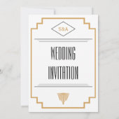 Monogram zwart, gouden en witte kunst Deco Wedding Kaart (Achterkant)