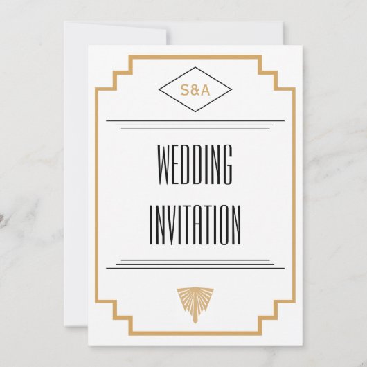 Monogram zwart, gouden en witte kunst Deco Wedding Kaart (Achterkant)