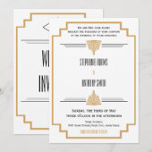 Monogram zwart, gouden en witte kunst Deco Wedding Kaart (Voorkant / Achterkant)