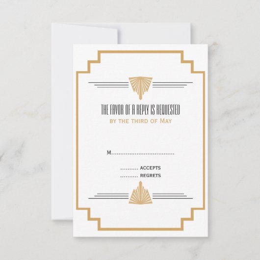 Monogram zwart, gouden en witte kunst Deco Wedding RSVP Kaartje (Voorkant)