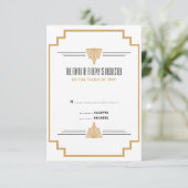 Monogram zwart, gouden en witte kunst Deco Wedding RSVP Kaartje (Staand voorkant)