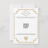 Monogram zwart, gouden en witte kunst Deco Wedding RSVP Kaartje (Achterkant)
