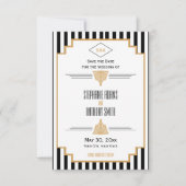 Monogram zwart, gouden en witte kunst Deco Wedding Save The Date (Voorkant)