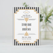 Monogram zwart, gouden en witte kunst Deco Wedding Save The Date (Staand voorkant)