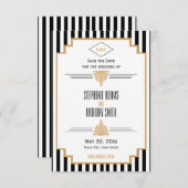 Monogram zwart, gouden en witte kunst Deco Wedding Save The Date (Voorkant / Achterkant)