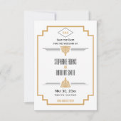 Monogram zwart, gouden en witte kunst Deco Wedding Save The Date (Voorkant)