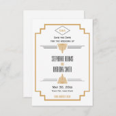 Monogram zwart, gouden en witte kunst Deco Wedding Save The Date (Voorkant / Achterkant)