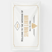 Monogram zwart, gouden en witte kunst Deco Wedding Spandoek (Verticaal)