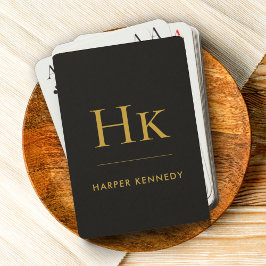 Monogram | Zwart Gouden Gepersonaliseerde Naam Cus Pokerkaarten