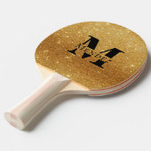 Monogram Zwart + Gouden Glitter Ping Pong Paddle Tafeltennisbatje (Voorkant Gekanteld)