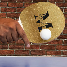 Monogram Zwart + Gouden Glitter Ping Pong Paddle