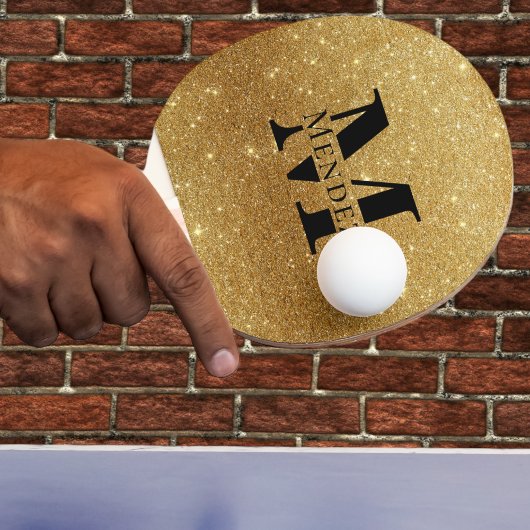 Monogram Zwart + Gouden Glitter Ping Pong Paddle Tafeltennisbatje