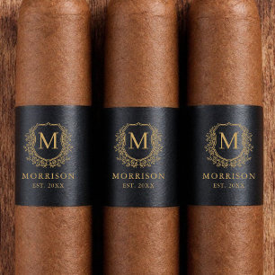 Monogram Zwart Gouden Kam Trouwsigaar Band Etiket