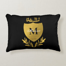 Monogram zwart-gouden koninklijk emblem accent kussen
