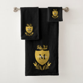 Monogram zwart-gouden koninklijk emblem bad handdoek