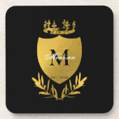 Monogram zwart-gouden koninklijk emblem bier onderzetter (Voorkant)
