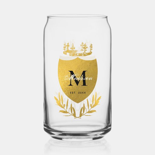 Monogram zwart-gouden koninklijk emblem blikvorm glas (Achterkant)