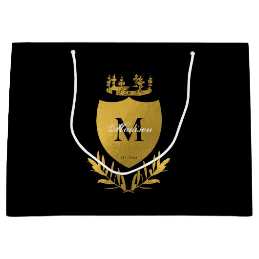 Monogram zwart-gouden koninklijk emblem groot cadeauzakje (Voorkant)