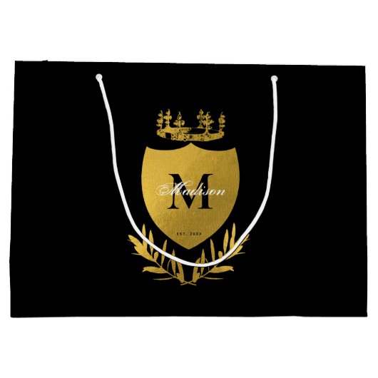 Monogram zwart-gouden koninklijk emblem groot cadeauzakje (Achterkant)