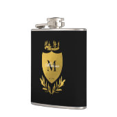 Monogram zwart-gouden koninklijk emblem heupfles (Links)